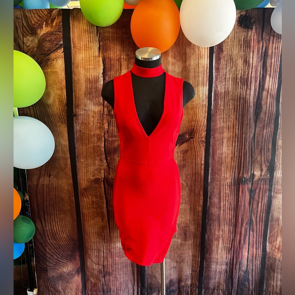 Cherry red fitted midi dress